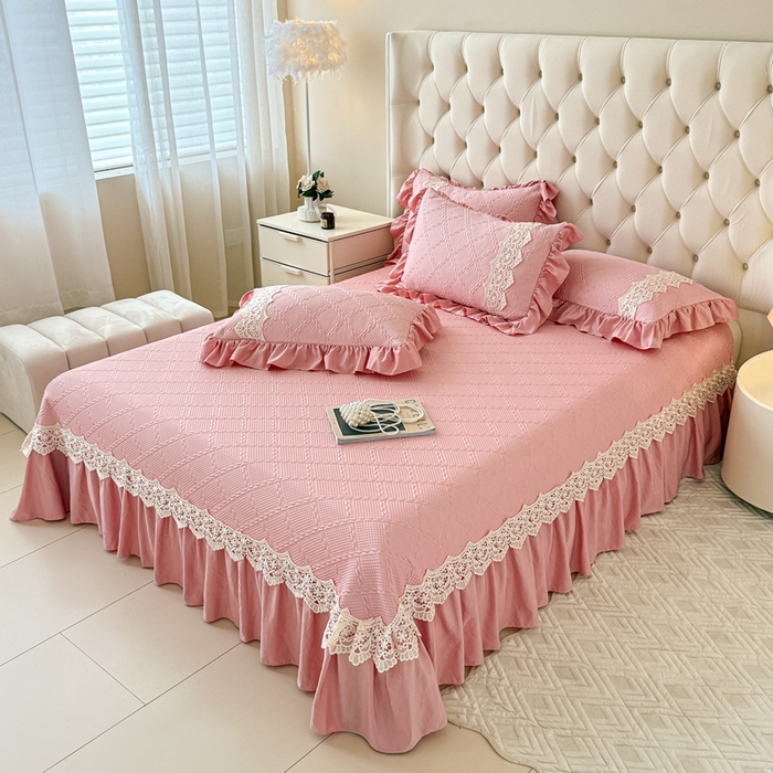 91家纺网 家纺一手货源 找家纺 米可 2025新款PE凉豆豆米拉系列凉席夏被三件套 米拉-豆沙