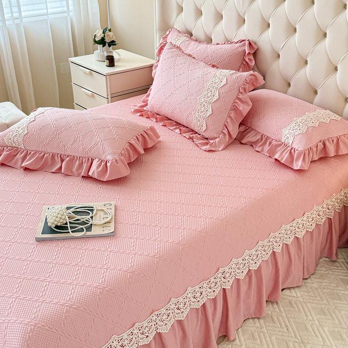 91家纺网 家纺一手货源 找家纺 米可 2025新款PE凉豆豆米拉系列凉席夏被三件套 米拉-豆沙