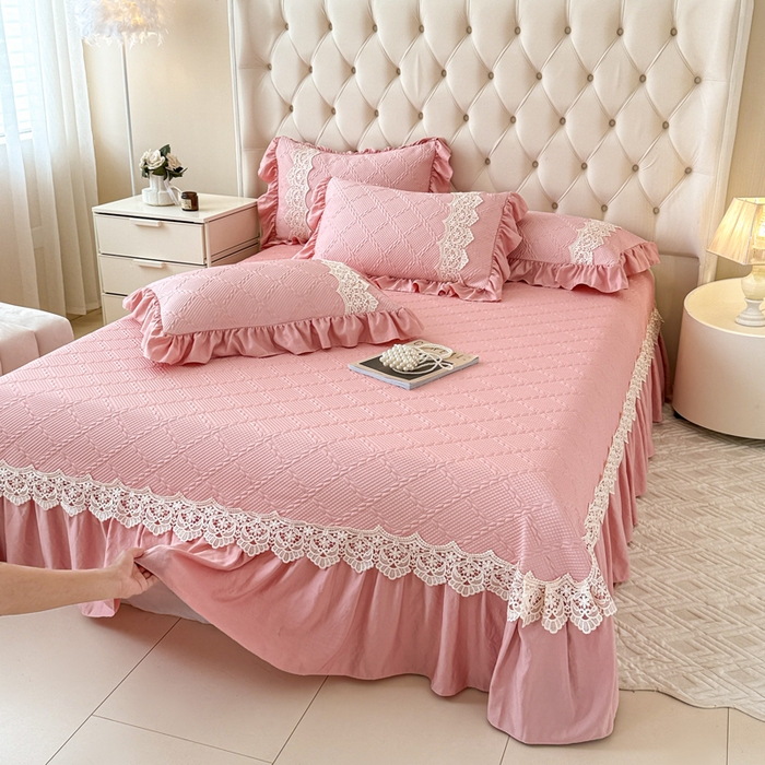 91家纺网 家纺一手货源 找家纺 米可 2025新款PE凉豆豆米拉系列凉席夏被三件套 米拉-豆沙