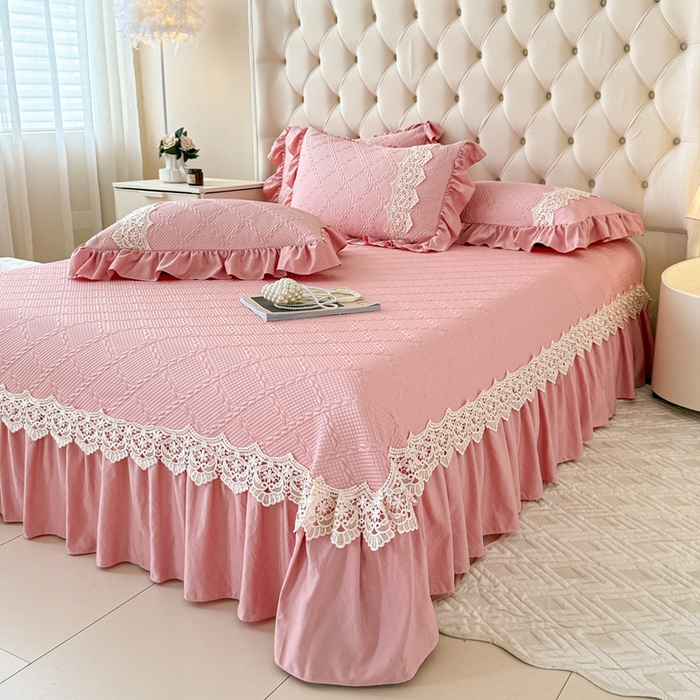 91家纺网 家纺一手货源 找家纺 米可 2025新款PE凉豆豆米拉系列凉席夏被三件套 米拉-豆沙