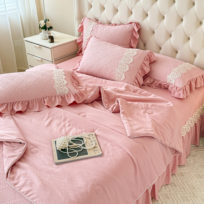 91家纺网 家纺一手货源 找家纺 米可 2025新款PE凉豆豆米拉系列凉席夏被三件套 米拉-豆沙