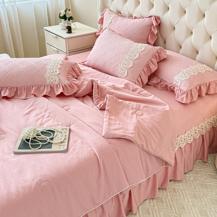 91家纺网 家纺一手货源 找家纺 米可 2025新款PE凉豆豆米拉系列凉席夏被三件套 米拉-豆沙