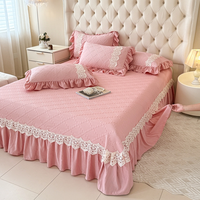 91家纺网 家纺一手货源 找家纺 米可 2025新款PE凉豆豆米拉系列凉席夏被三件套 米拉-豆沙