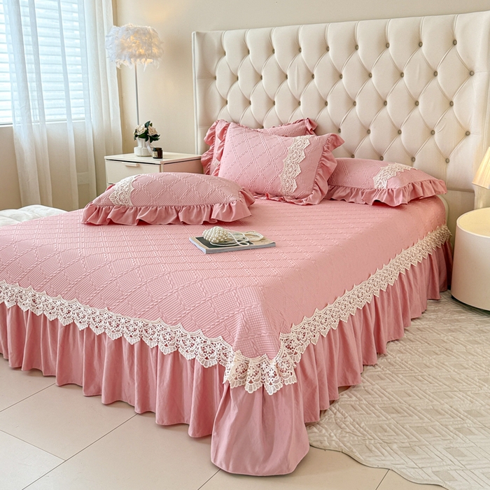 91家纺网 家纺一手货源 找家纺 米可 2025新款PE凉豆豆米拉系列凉席夏被三件套 米拉-豆沙