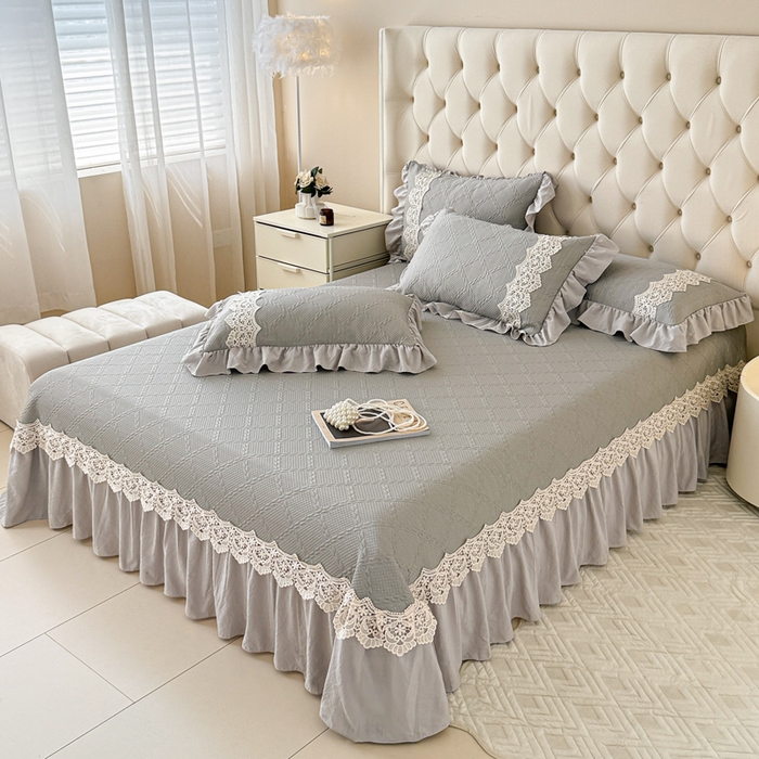 91家纺网 家纺一手货源 找家纺 米可 2025新款PE凉豆豆米拉系列凉席夏被三件套 米拉-灰色