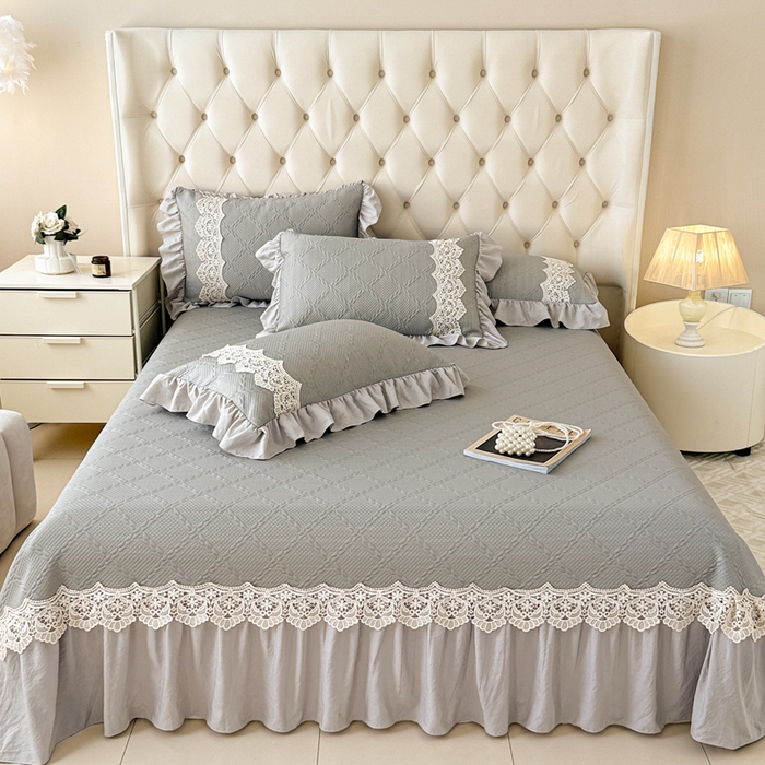 91家纺网 家纺一手货源 找家纺 米可 2025新款PE凉豆豆米拉系列凉席夏被三件套 米拉-灰色