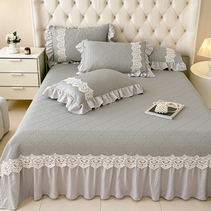 91家纺网 家纺一手货源 找家纺 米可 2025新款PE凉豆豆米拉系列凉席夏被三件套 米拉-灰色