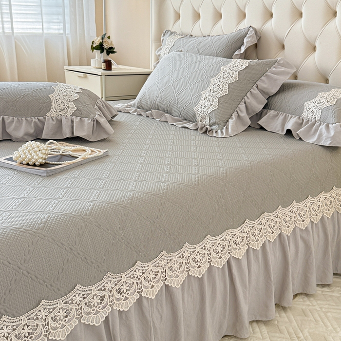 91家纺网 家纺一手货源 找家纺 米可 2025新款PE凉豆豆米拉系列凉席夏被三件套 米拉-灰色