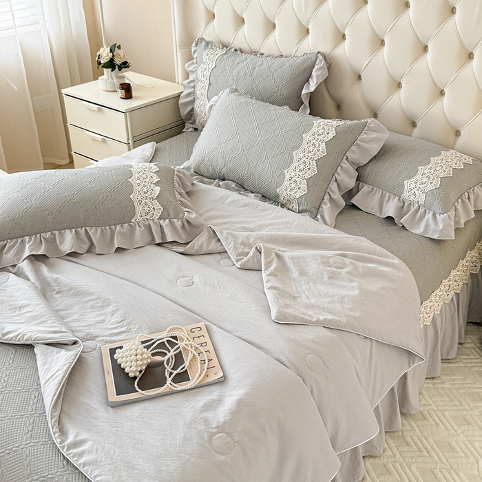 91家纺网 家纺一手货源 找家纺 米可 2025新款PE凉豆豆米拉系列凉席夏被三件套 米拉-灰色