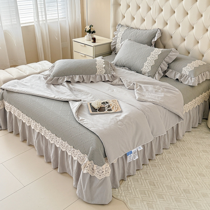91家纺网 家纺一手货源 找家纺 米可 2025新款PE凉豆豆米拉系列凉席夏被三件套 米拉-灰色