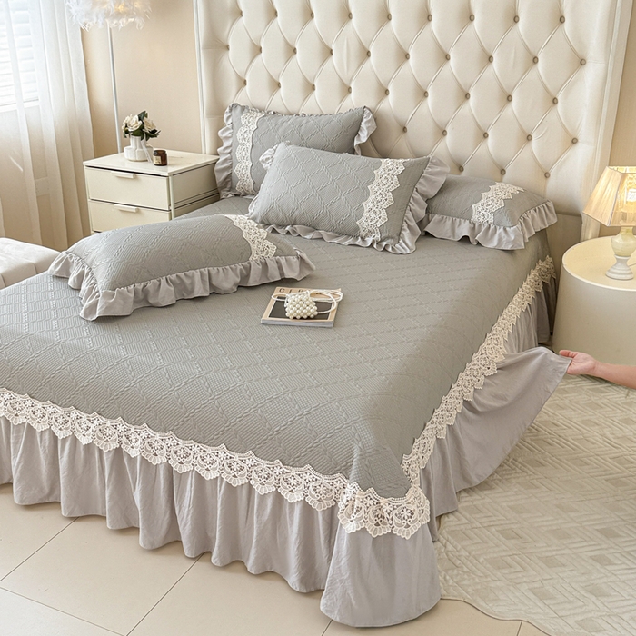 91家纺网 家纺一手货源 找家纺 米可 2025新款PE凉豆豆米拉系列凉席夏被三件套 米拉-灰色