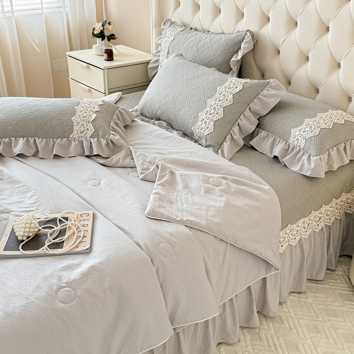 91家纺网 家纺一手货源 找家纺 米可 2025新款PE凉豆豆米拉系列凉席夏被三件套 米拉-灰色