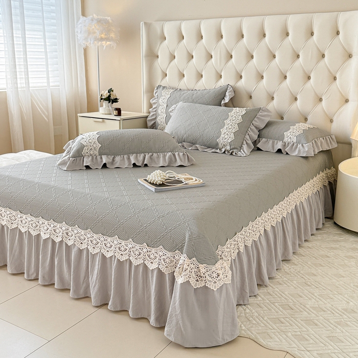 91家纺网 家纺一手货源 找家纺 米可 2025新款PE凉豆豆米拉系列凉席夏被三件套 米拉-灰色