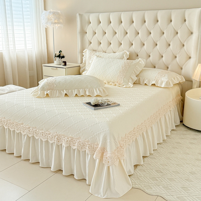 91家纺网 家纺一手货源 找家纺 米可 2025新款PE凉豆豆米拉系列凉席夏被三件套 米拉-米白