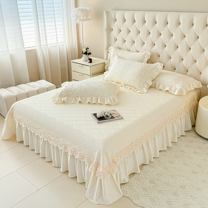 91家纺网 家纺一手货源 找家纺 米可 2025新款PE凉豆豆米拉系列凉席夏被三件套 米拉-米白