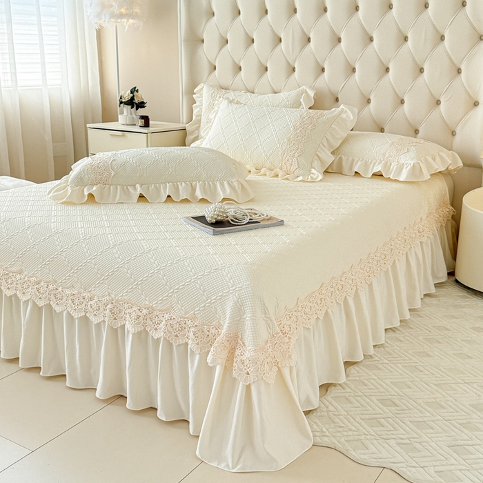 91家纺网 家纺一手货源 找家纺 米可 2025新款PE凉豆豆米拉系列凉席夏被三件套 米拉-米白