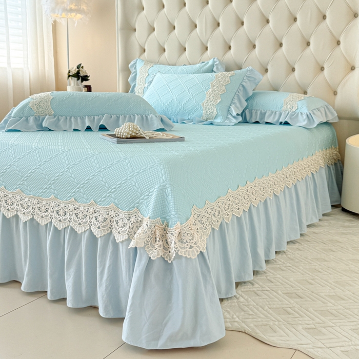 91家纺网 家纺一手货源 找家纺 米可 2025新款PE凉豆豆米拉系列凉席夏被三件套 米拉-浅蓝