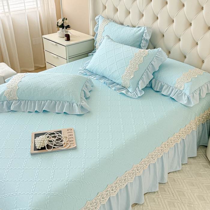 91家纺网 家纺一手货源 找家纺 米可 2025新款PE凉豆豆米拉系列凉席夏被三件套 米拉-浅蓝