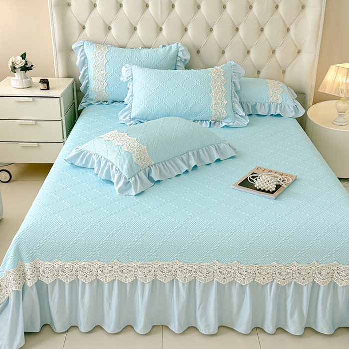 91家纺网 家纺一手货源 找家纺 米可 2025新款PE凉豆豆米拉系列凉席夏被三件套 米拉-浅蓝