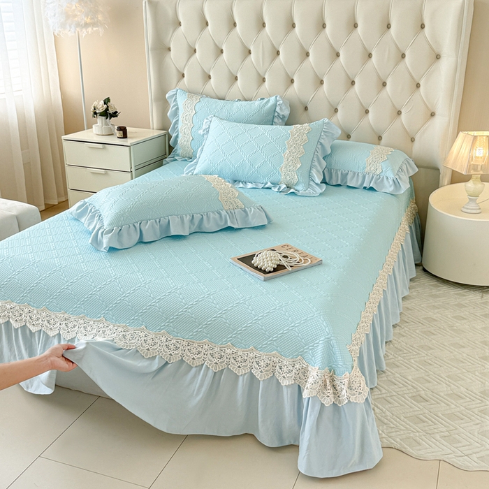 91家纺网 家纺一手货源 找家纺 米可 2025新款PE凉豆豆米拉系列凉席夏被三件套 米拉-浅蓝