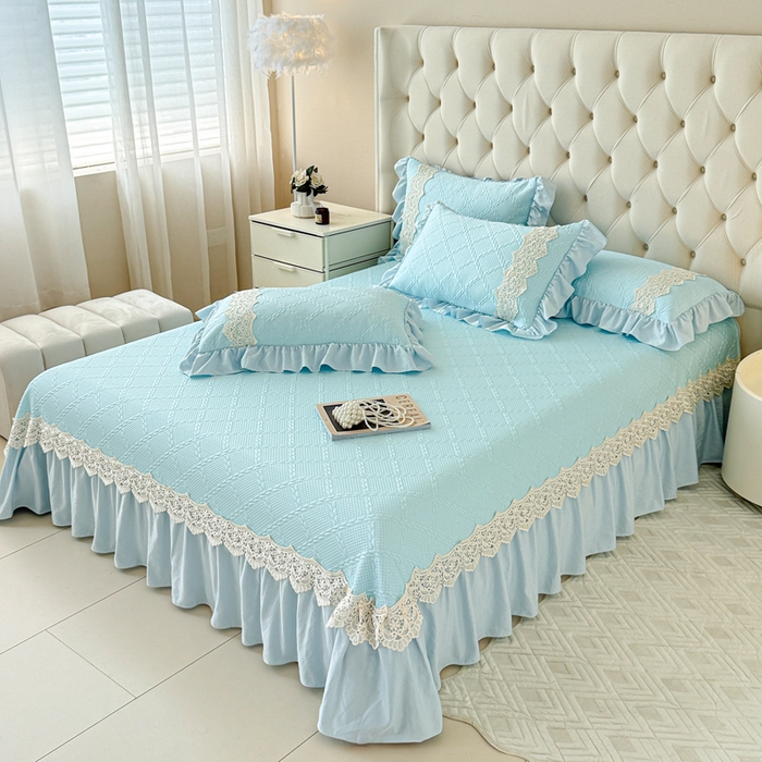 91家纺网 家纺一手货源 找家纺 米可 2025新款PE凉豆豆米拉系列凉席夏被三件套 米拉-浅蓝