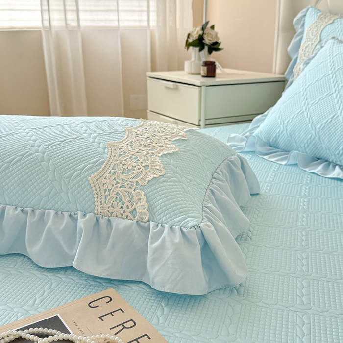 91家纺网 家纺一手货源 找家纺 米可 2025新款PE凉豆豆米拉系列凉席夏被三件套 米拉-浅蓝