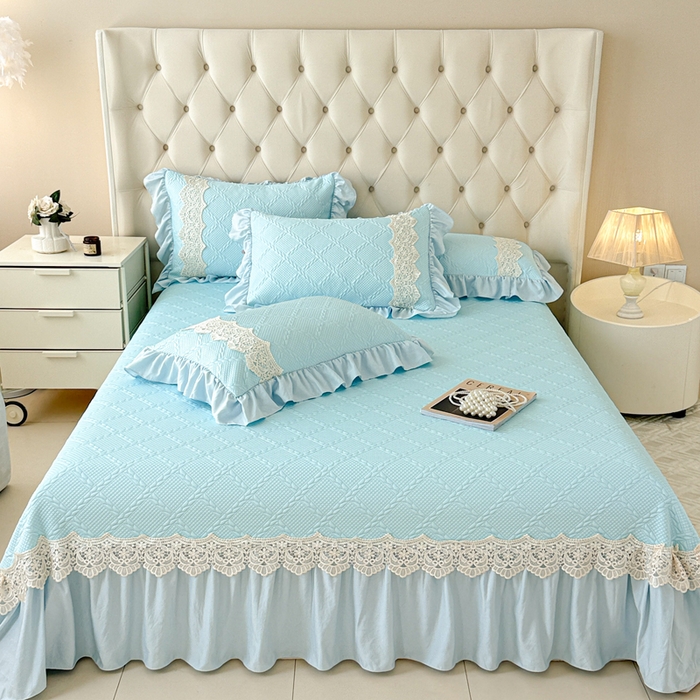 91家纺网 家纺一手货源 找家纺 米可 2025新款PE凉豆豆米拉系列凉席夏被三件套 米拉-浅蓝