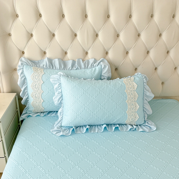 91家纺网 家纺一手货源 找家纺 米可 2025新款PE凉豆豆米拉系列凉席夏被三件套 米拉-浅蓝