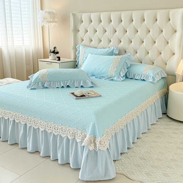 91家纺网 家纺一手货源 找家纺 米可 2025新款PE凉豆豆米拉系列凉席夏被三件套 米拉-浅蓝