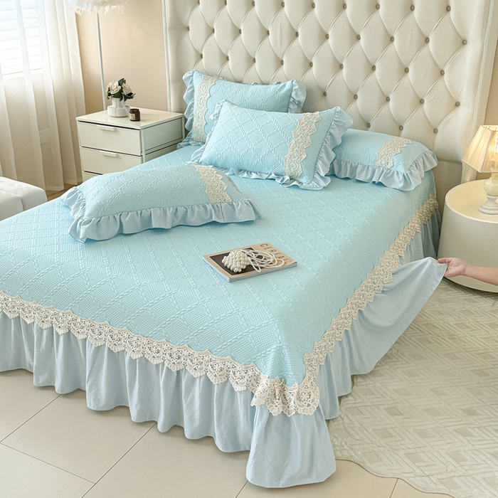 91家纺网 家纺一手货源 找家纺 米可 2025新款PE凉豆豆米拉系列凉席夏被三件套 米拉-浅蓝