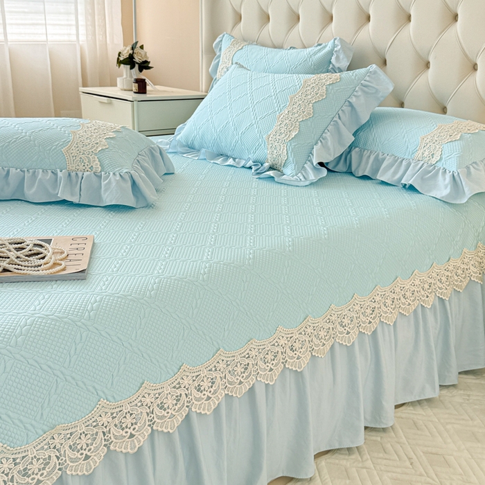 91家纺网 家纺一手货源 找家纺 米可 2025新款PE凉豆豆米拉系列凉席夏被三件套 米拉-浅蓝