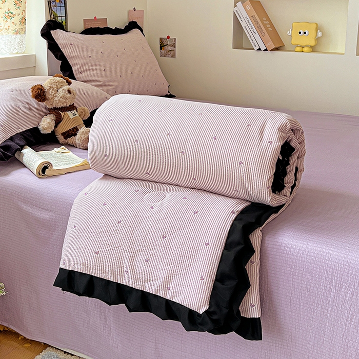 91家纺网 家纺一手货源 找家纺 水木坊 2025春夏新款A云感皱皱纱黑花边夏被夏凉被空调被（含买家秀） 邂逅-倾心 紫