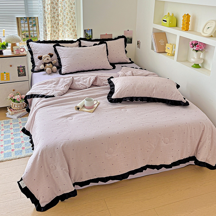 91家纺网 家纺一手货源 找家纺 水木坊 2025春夏新款A云感皱皱纱黑花边夏被夏凉被空调被（含买家秀） 邂逅-倾心 紫