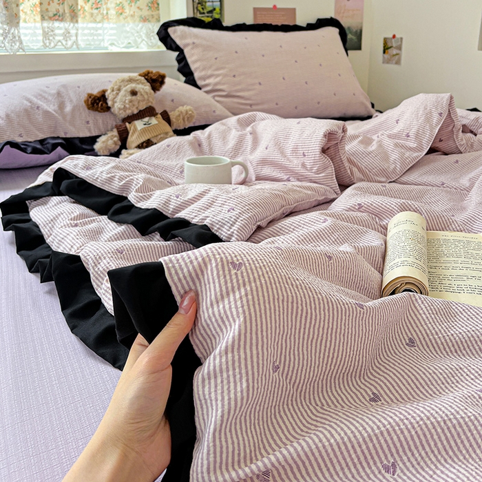 91家纺网 家纺一手货源 找家纺 水木坊 2025春夏新款A云感皱皱纱黑花边夏被夏凉被空调被（含买家秀） 邂逅-倾心 紫