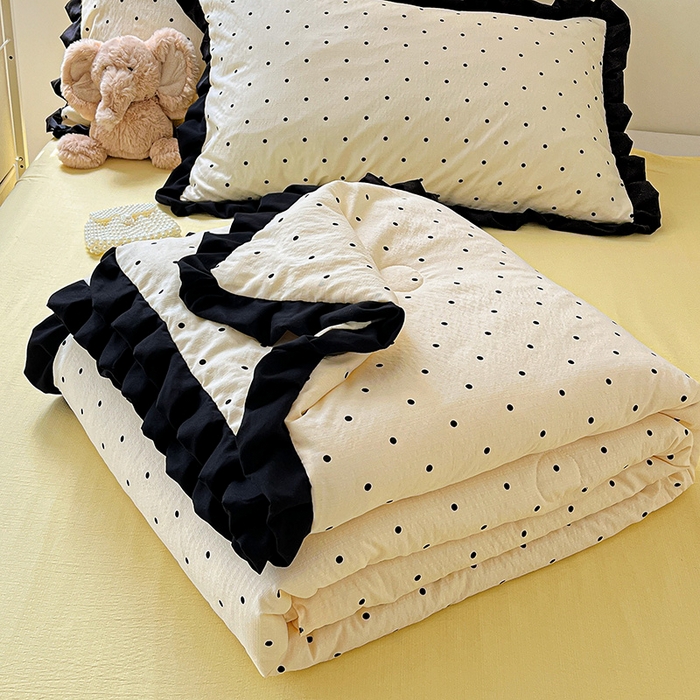 91家纺网 家纺一手货源 找家纺 水木坊 2025春夏新款A云感皱皱纱黑花边夏被夏凉被空调被（含买家秀） 邂逅-米波点