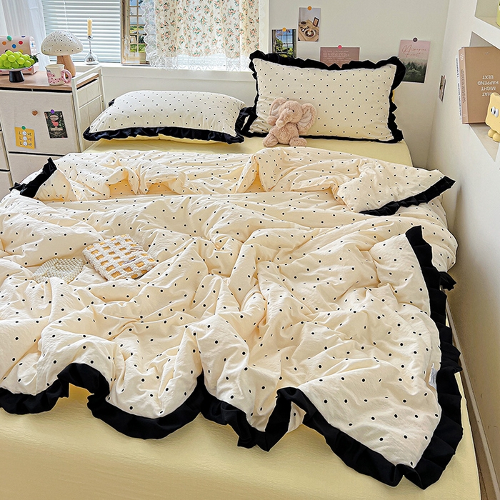 91家纺网 家纺一手货源 找家纺 水木坊 2025春夏新款A云感皱皱纱黑花边夏被夏凉被空调被（含买家秀） 邂逅-米波点