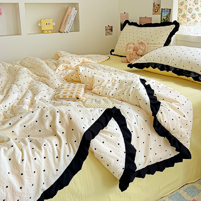 91家纺网 家纺一手货源 找家纺 水木坊 2025春夏新款A云感皱皱纱黑花边夏被夏凉被空调被（含买家秀） 邂逅-米波点