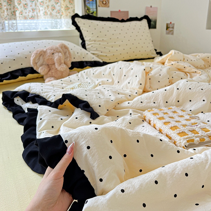 91家纺网 家纺一手货源 找家纺 水木坊 2025春夏新款A云感皱皱纱黑花边夏被夏凉被空调被（含买家秀） 邂逅-米波点