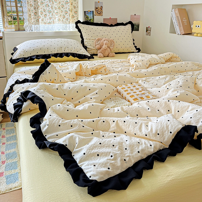 91家纺网 家纺一手货源 找家纺 水木坊 2025春夏新款A云感皱皱纱黑花边夏被夏凉被空调被（含买家秀） 邂逅-米波点