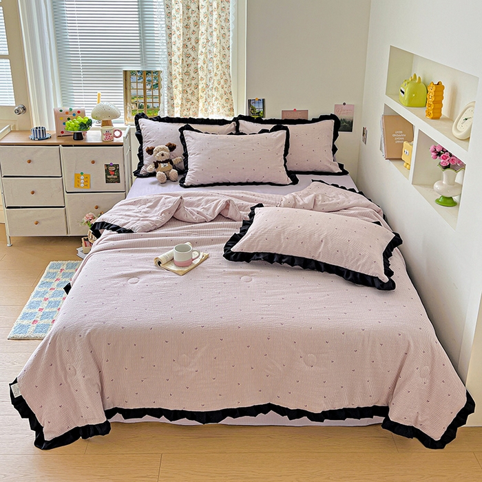 91家纺网 家纺一手货源 找家纺 水木坊 2025春夏新款A云感皱皱纱黑花边夏被夏凉被空调被（含买家秀） 邂逅-倾心 紫