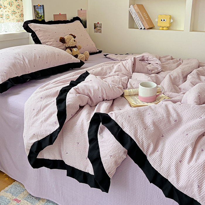 91家纺网 家纺一手货源 找家纺 水木坊 2025春夏新款A云感皱皱纱黑花边夏被夏凉被空调被（含买家秀） 邂逅-倾心 紫