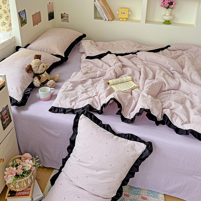 91家纺网 家纺一手货源 找家纺 水木坊 2025春夏新款A云感皱皱纱黑花边夏被夏凉被空调被（含买家秀） 邂逅-倾心 紫