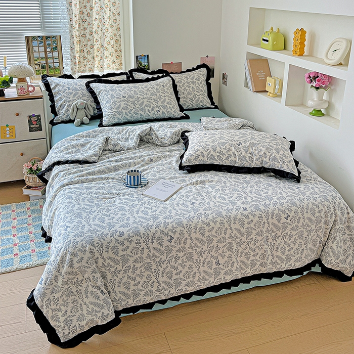 91家纺网 家纺一手货源 找家纺 水木坊 2025春夏新款A云感皱皱纱黑花边夏被夏凉被空调被（含买家秀） 邂逅-草木人间