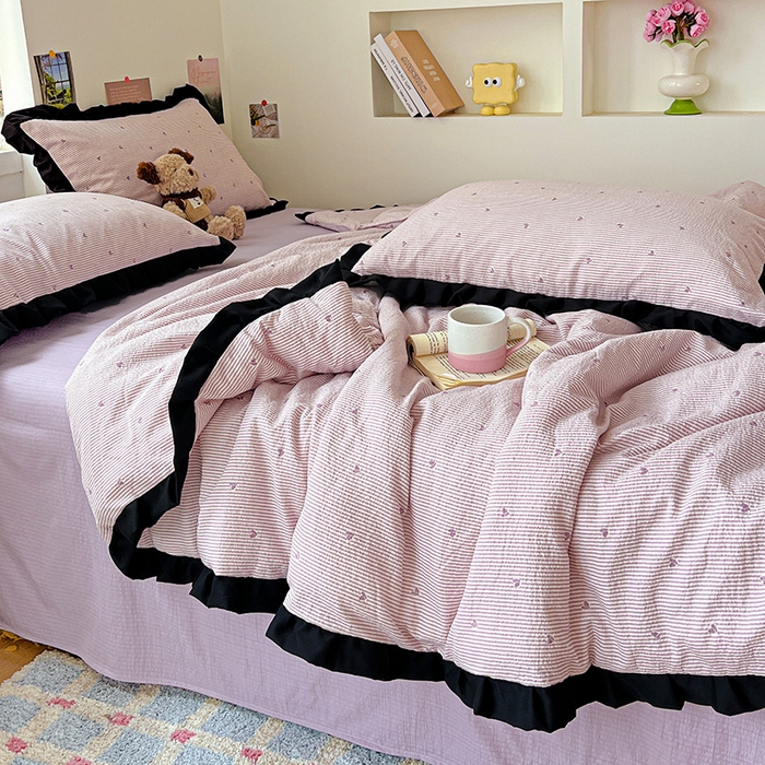 91家纺网 家纺一手货源 找家纺 水木坊 2025春夏新款A云感皱皱纱黑花边夏被夏凉被空调被（含买家秀） 邂逅-倾心 紫