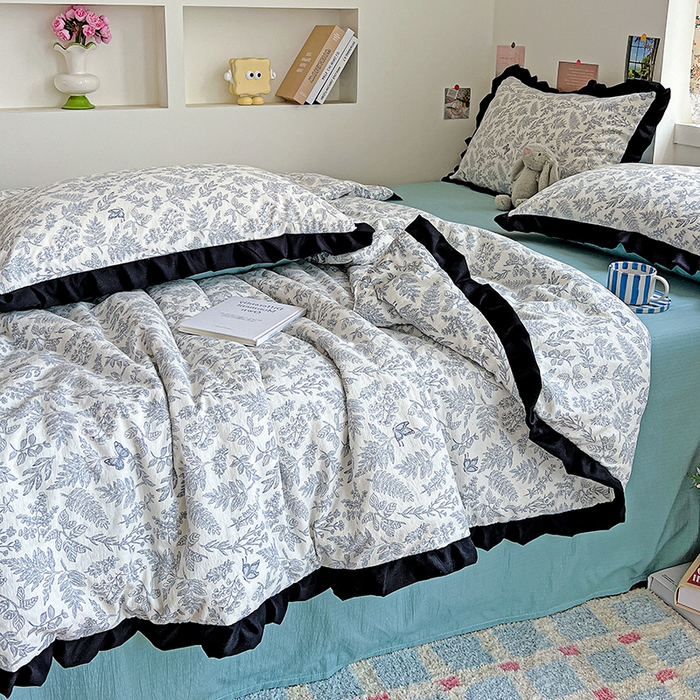 91家纺网 家纺一手货源 找家纺 水木坊 2025春夏新款A云感皱皱纱黑花边夏被夏凉被空调被（含买家秀） 邂逅-草木人间