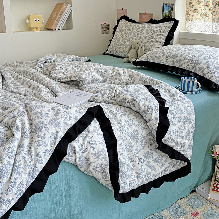 91家纺网 家纺一手货源 找家纺 水木坊 2025春夏新款A云感皱皱纱黑花边夏被夏凉被空调被（含买家秀） 邂逅-草木人间