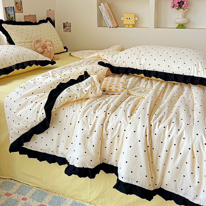 91家纺网 家纺一手货源 找家纺 水木坊 2025春夏新款A云感皱皱纱黑花边夏被夏凉被空调被（含买家秀） 邂逅-米波点