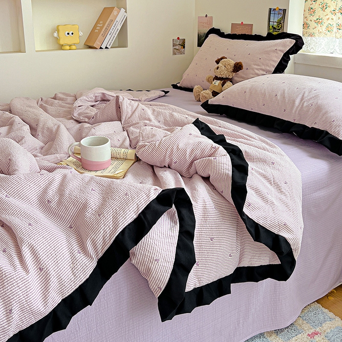 91家纺网 家纺一手货源 找家纺 水木坊 2025春夏新款A云感皱皱纱黑花边夏被夏凉被空调被（含买家秀） 邂逅-倾心 紫