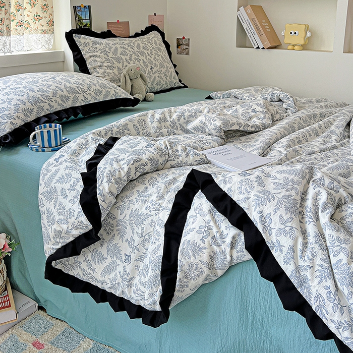 91家纺网 家纺一手货源 找家纺 水木坊 2025春夏新款A云感皱皱纱黑花边夏被夏凉被空调被（含买家秀） 邂逅-草木人间
