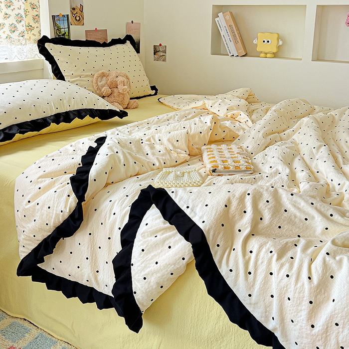 91家纺网 家纺一手货源 找家纺 水木坊 2025春夏新款A云感皱皱纱黑花边夏被夏凉被空调被（含买家秀） 邂逅-米波点